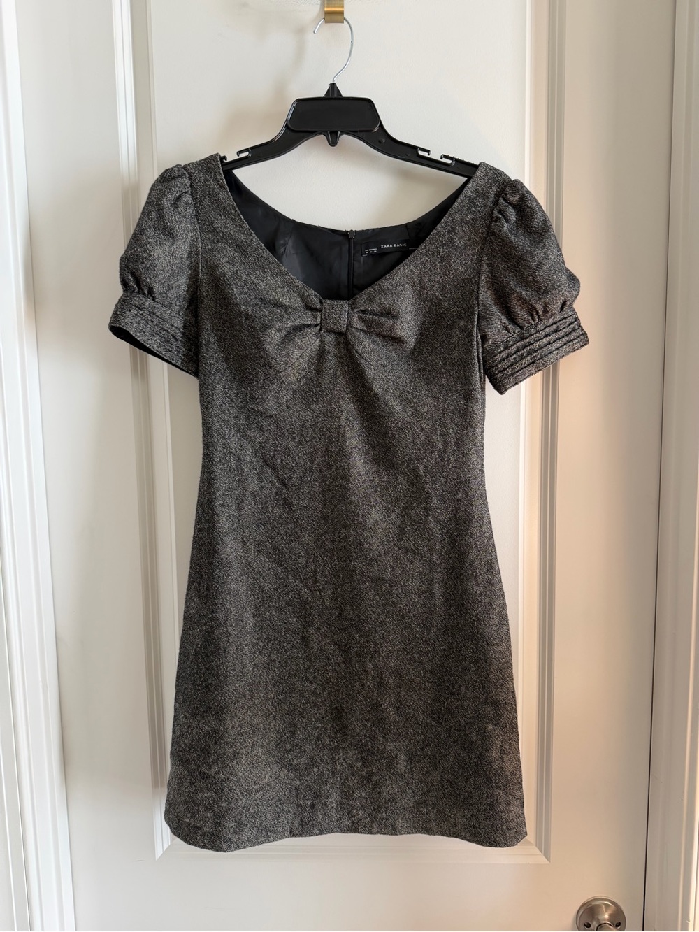Zara Charcoal Gray Silk/Wool Blend Bow-Front Mini Dress